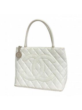Chanel Tote Reissue Caviar Leather White Silver